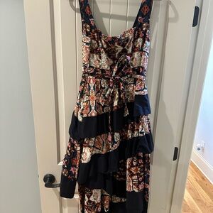 Anthropologie Black Floral Tiered Maxi Dress with Rust Accents